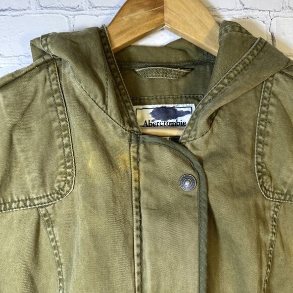 Abercrombie & Fitch Utility Outerwear Jacket Medium Military Green Hooded - Picture 2 of 13